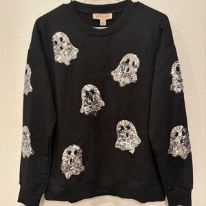 Philosophy Black Top with Sequin Ghosts